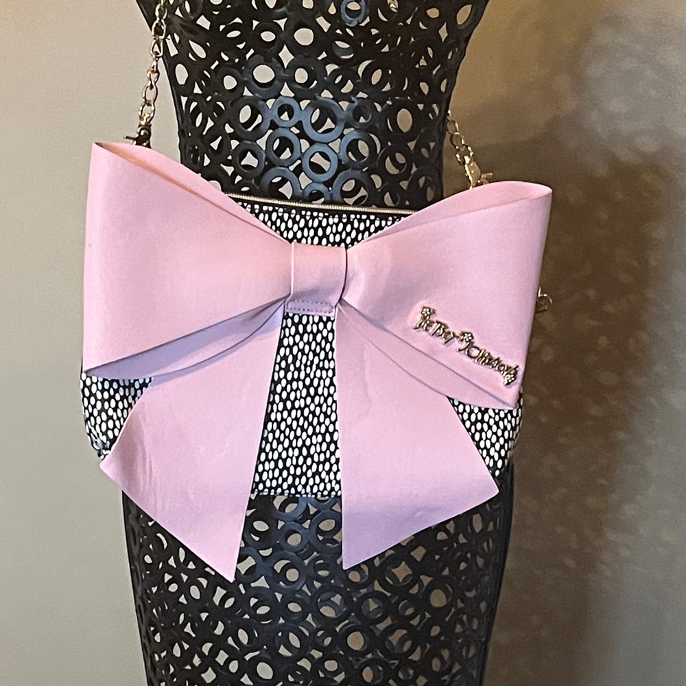 Betsey Johnson Pink and Black Bow Crossbody Bag
